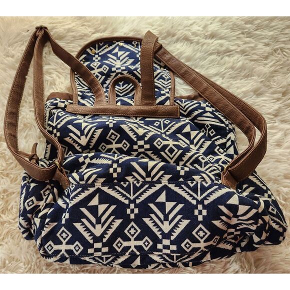 Joe Boxer Backpack Jute Fabric w/Vegan Strap Blue/White Brown - Picture 11 of 11